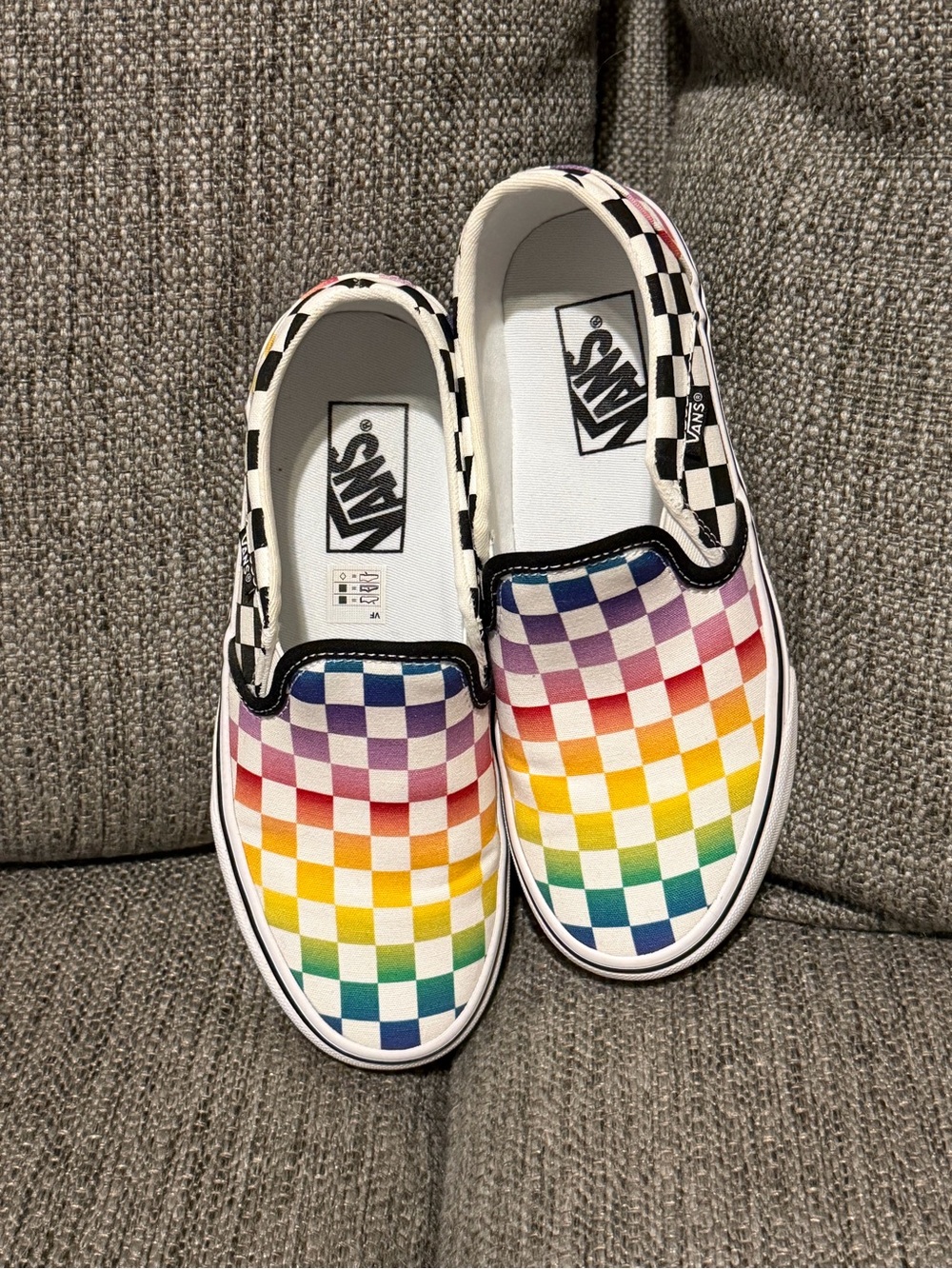Vans Women’s Rainbow Checkerboard Slip On Shoes - Picture 3 of 6